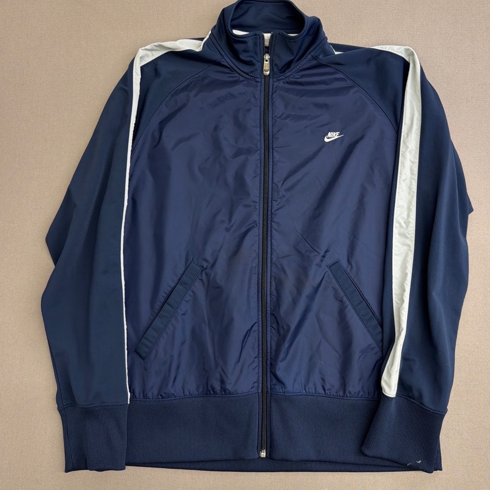 Nike Mens Track Jacket Navy Blue White Stripe Full Zip XXL Athletic Coat 2055